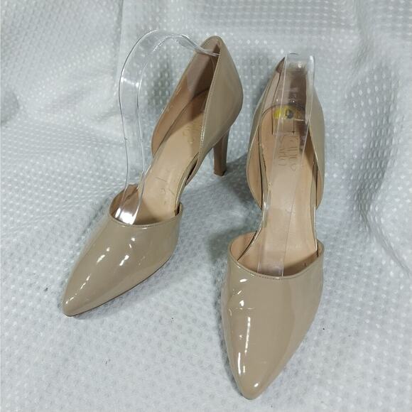 FRANCO SARTO! NUDE BEIGE/TAN PATENT LEATHER CUTAWAY SIDE PUMPS, HEELS! SZ 9M - Picture 3 of 11